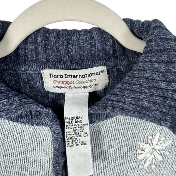 Tiara International Blue Christmas Sweater Cardigan Santa Presents Womens Medium - Picture 3 of 5